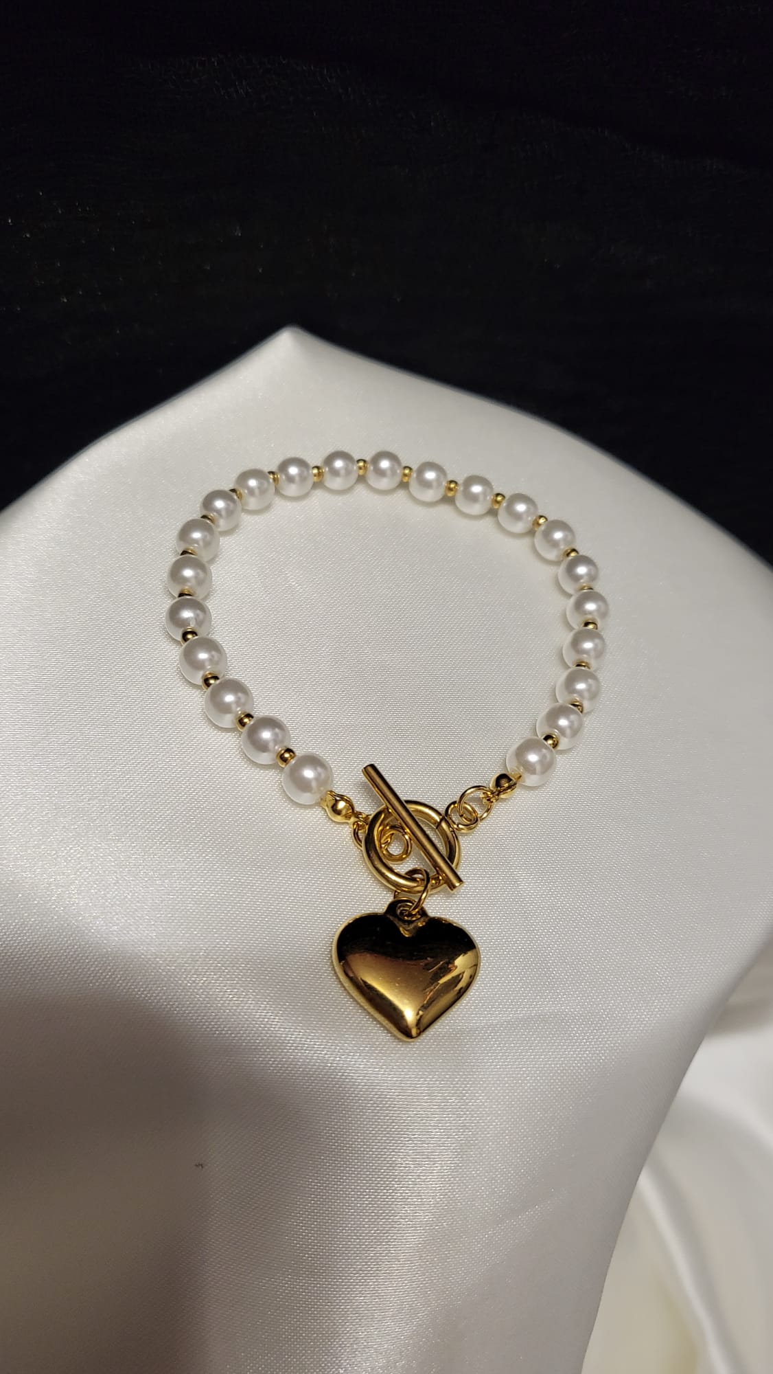 Beaded Heart Charm Bracelet - 18K Gold Plated