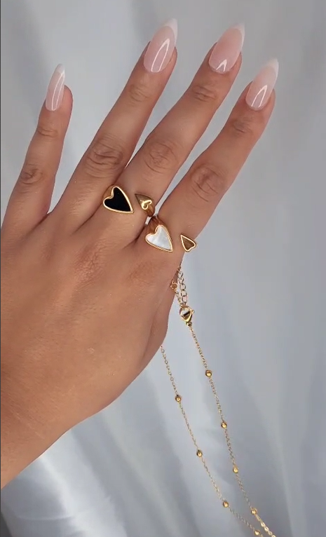 Adjustable Gold Heart Ring - Black & White Options