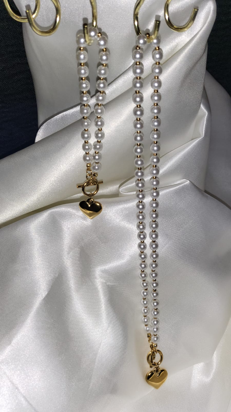 Beaded Heart Charm Necklace - 18K Gold Plated