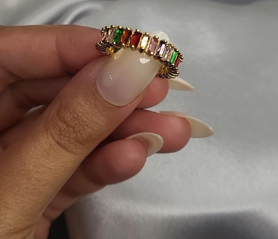 Multicoloured Crystal Ring - Gold Plated Adjustable Band